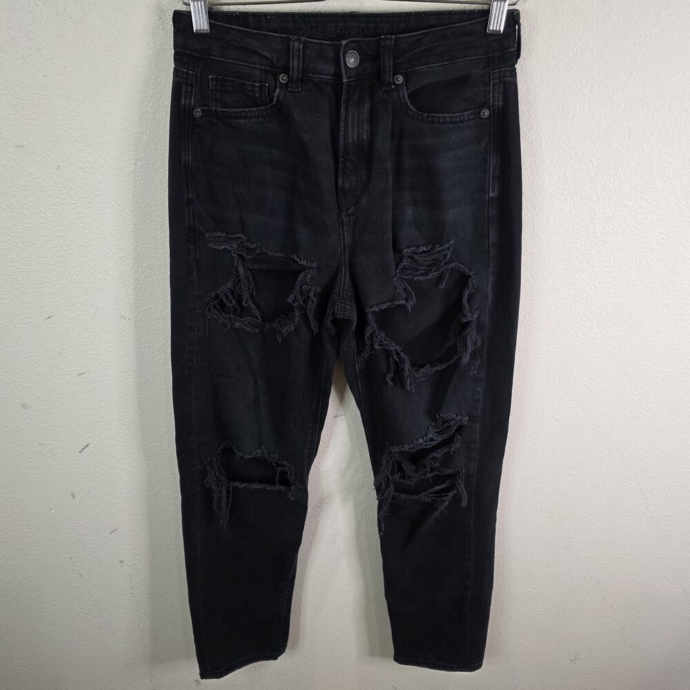 American Eagle Outfitters Jeans Mom Distressed Destroyed Ripped Black Size 4